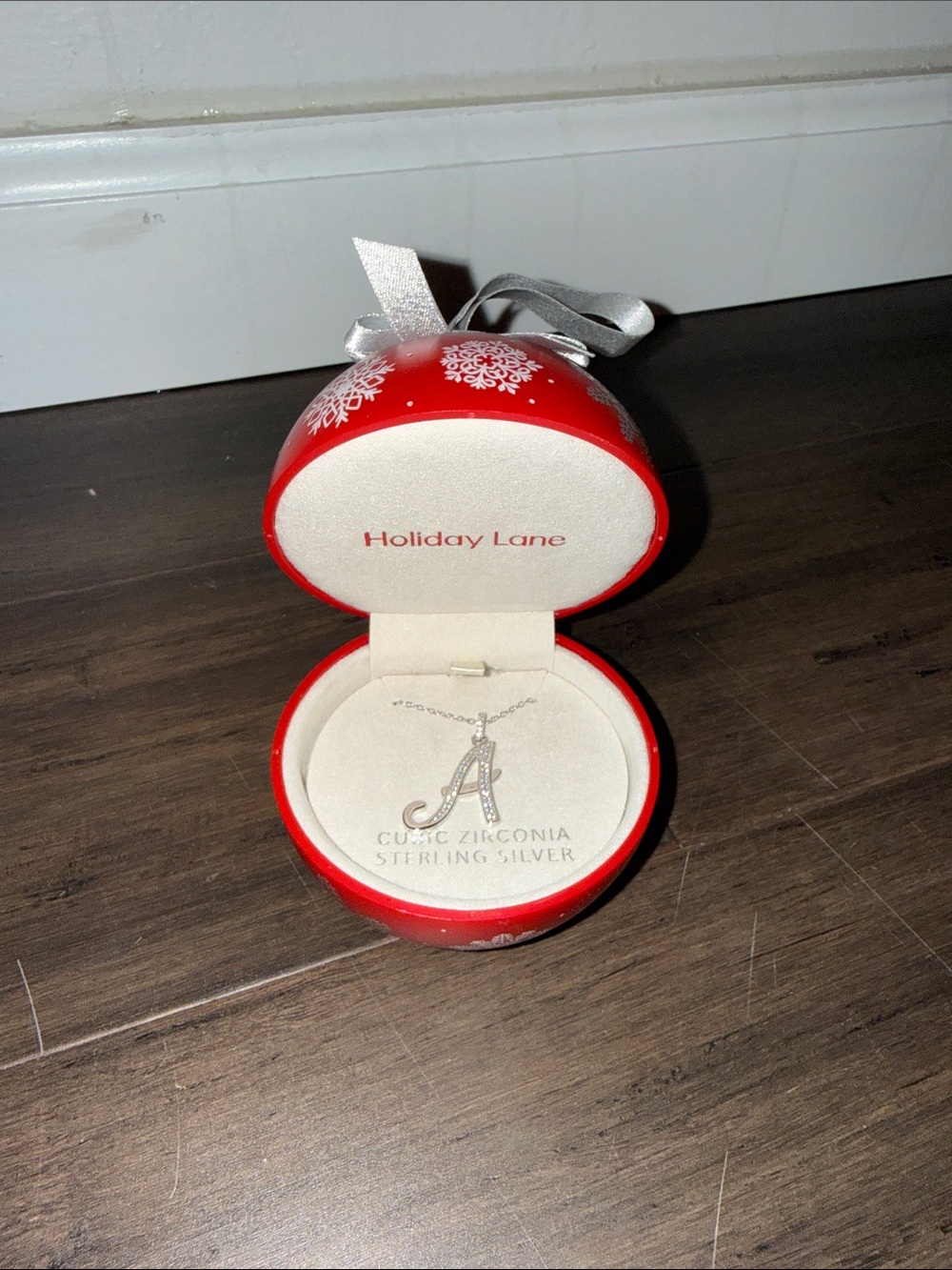Red Ornament Jewelry Box with Silver Ribbon